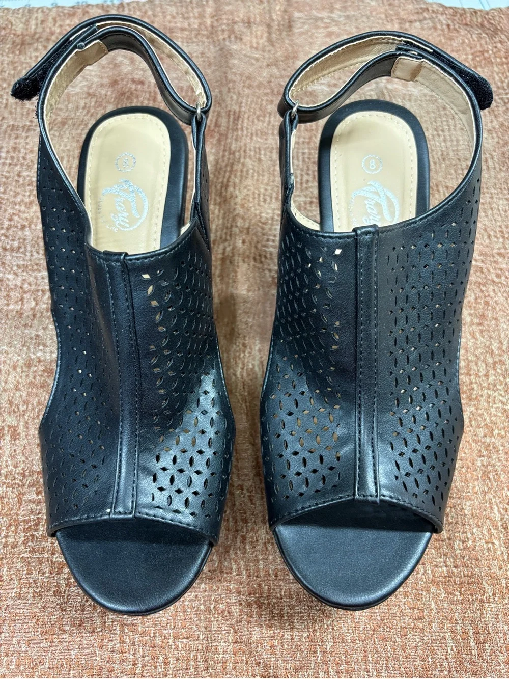 Black Wedge Sandals for Women - Sleek Perforated Design